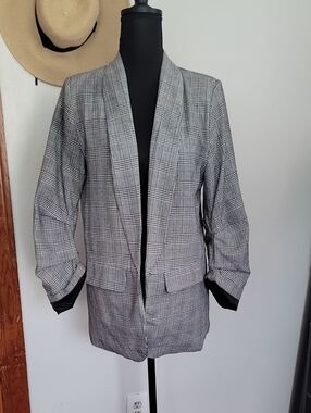 Retro Shinestar  Black and White Plaid Open-Front Blazer